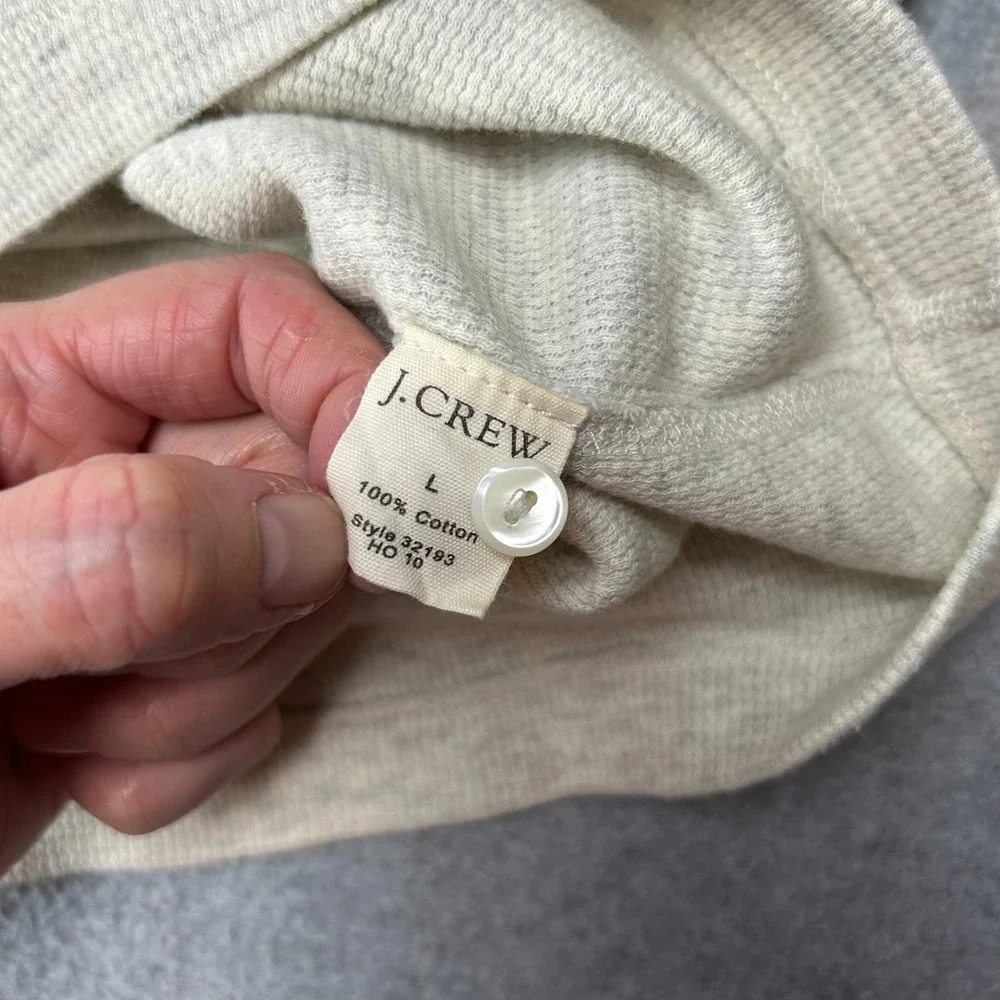 J Crew Utility Knit Cotton Henley Neutral Cream Gray Dexter Mens Size Large READ